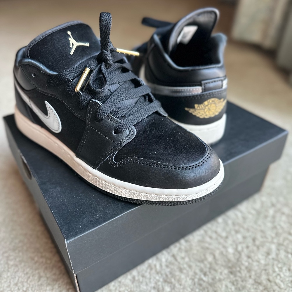 Jordan Big Kids Black, Gold and Silver Sneakers